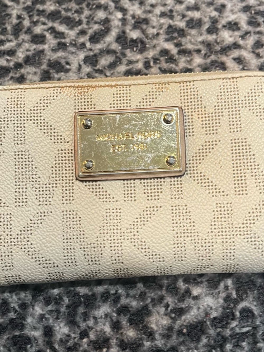Michael Kors Cream MK Logo-Print Wallet with Gold Plate Detail